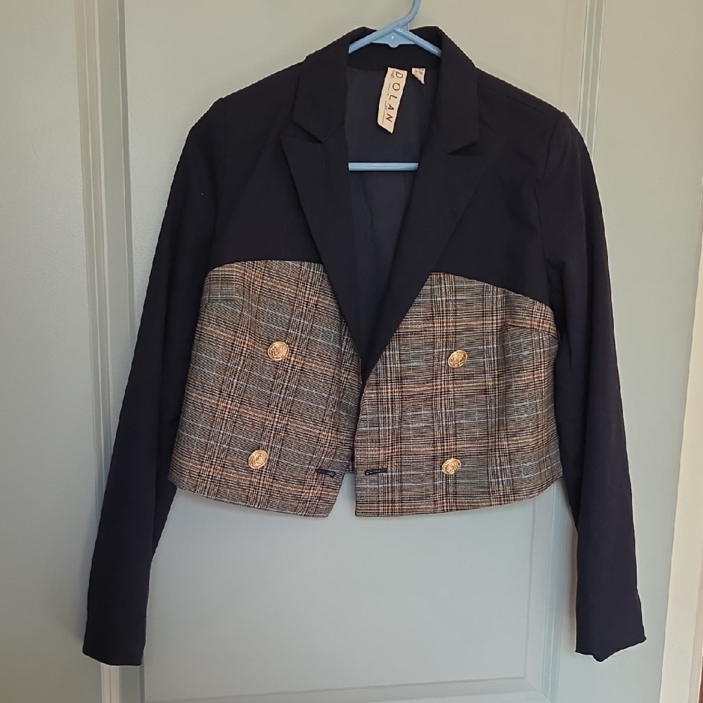 Dolan Cropped Plaid Blazer